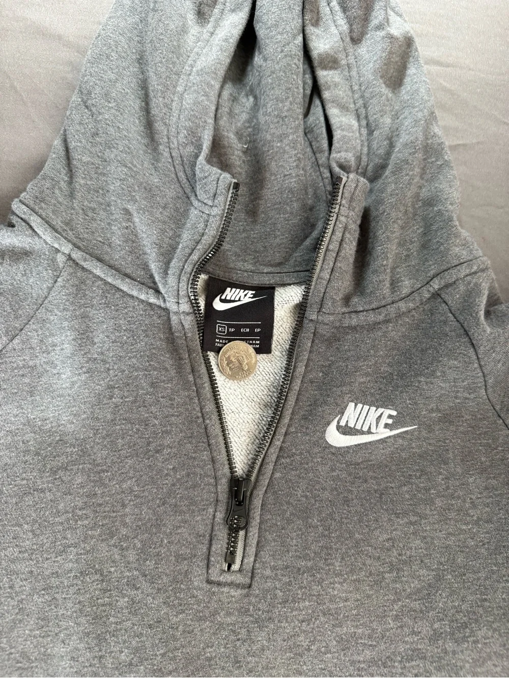 Nike Heather Gray Half-Zip Hoodie with Hood
